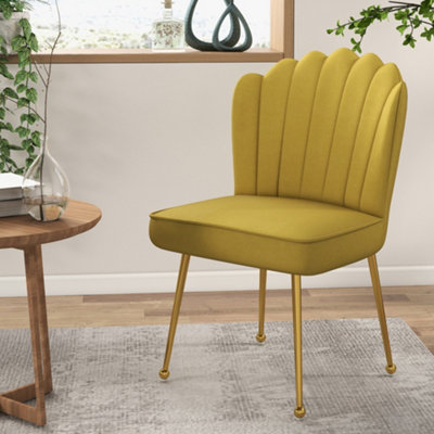 HOMCOM Velvet-Feel Shell Accent Chair Home Bedroom Lounge Metal Legs Yellow