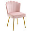 HOMCOM Velvet-Feel Shell Luxe Accent Chair Home Bedroom Lounge Metal Legs Pink