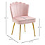 HOMCOM Velvet-Feel Shell Luxe Accent Chair Home Bedroom Lounge Metal Legs Pink