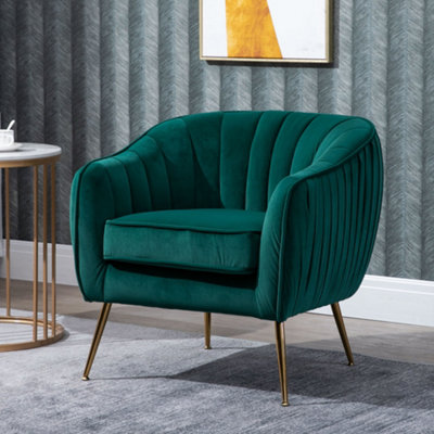 HOMCOM Velvet-Look Shell Shaped Chair with Thick Padded Seat, Emerald Green