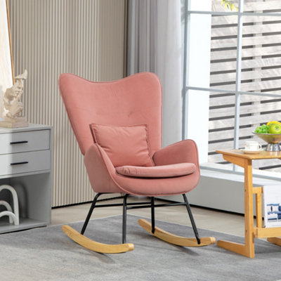 HOMCOM Velvet Rocking Chair with Lumbar Pillow for Living Room Bedroom