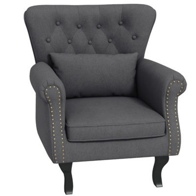 HOMCOM Vintage Armchair Wingback Accent Chair with Naihead Trim Dark Grey