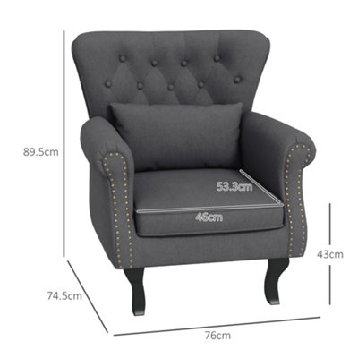 HOMCOM Vintage Armchair Wingback Accent Chair with Naihead Trim Dark Grey