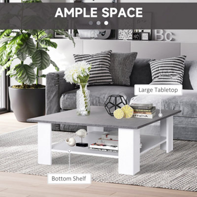 HOMCOM Vintage Coffee Table Square 2 Tier Side End Desk Indoor Living Room