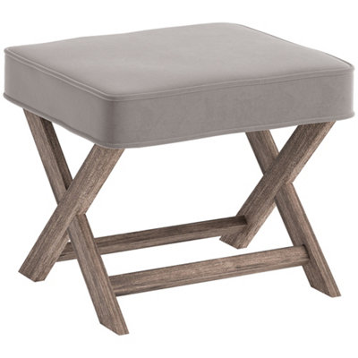 HOMCOM Vintage Footstool Padded Seat X Shape Chair Velvet Cover Shabby Grey