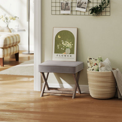 HOMCOM Vintage Footstool Padded Seat X Shape Chair Velvet
