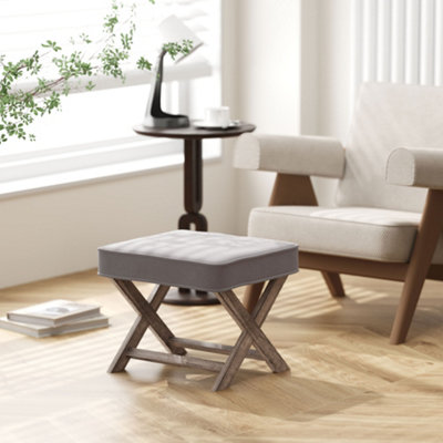 家具 U.K. vintage Furniture Stool HOMCOM Vintage Footstool Padded Seat X Shape Chair Velvet