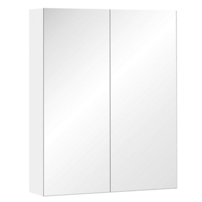 HOMCOM Wall Mount Mirror Cabinet Wood Bathroom Storage Shelf Double Door Cupboard Adjustable 60Wx15Dx75Hcm