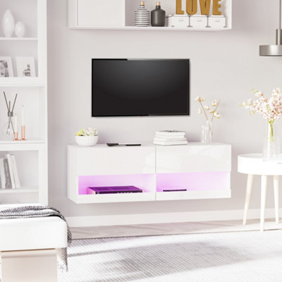 Tv stand and floating wall deals tv panel with led lights