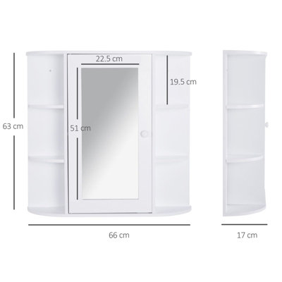 HOMCOM Wall Mounted Bathroom Cabinet with Mirror Single Door Storage Organizer 2-tier Inner Shelves White