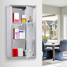 HOMCOM Wall Mounted Medicine Cabinet First Aid Box Glass Door Lockable 3 Shelves