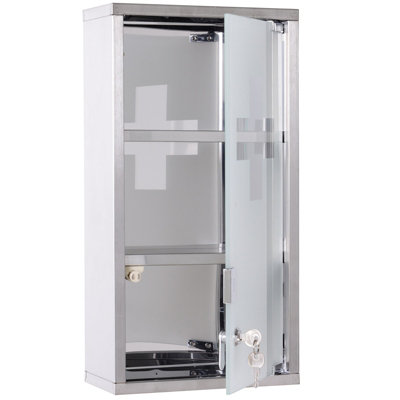 HOMCOM Wall Mounted Medicine Cabinet First Aid Box Glass Door Lockable