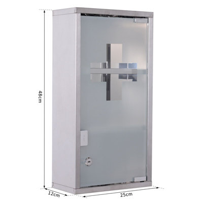 HOMCOM Wall Mounted Medicine Cabinet First Aid Box Glass Door Lockable