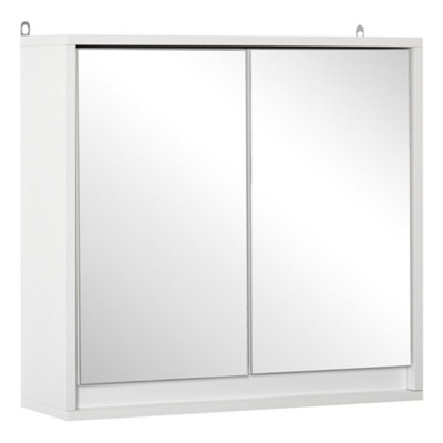 HOMCOM Wall Mounted Mirror Cabinet with Storage Shelf Bathroom Cupboard Double Door White