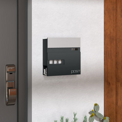 HOMCOM Wall Mounted Post Box, Weatherproof Letterbox with Lock, Grey