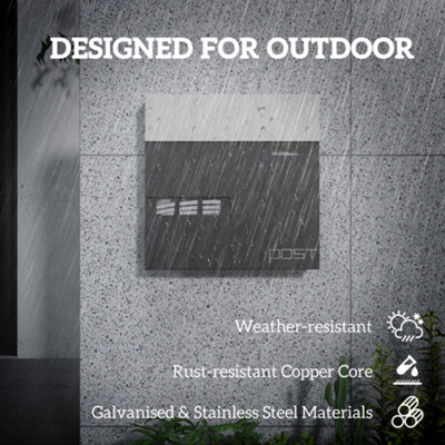 HOMCOM Wall Mounted Post Box, Weatherproof Letterbox with Lock, Grey
