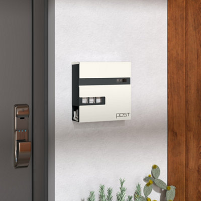 HOMCOM Wall Mounted Post Box, Weatherproof Letterbox with Lock, White