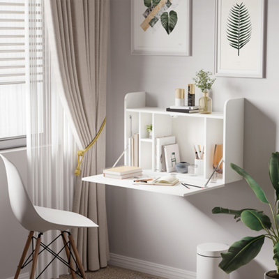 HOMCOM Wall Mounted Table w Space Saving Storage Compartments for Home Office