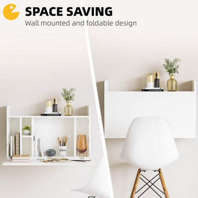 HOMCOM Wall Mounted Table w/ Space Saving Storage Compartments for Home ...