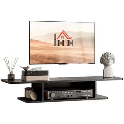 Wall mount tv stand deals with glass shelves