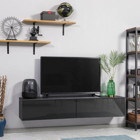 HOMCOM Wall Mounted TV Stand Unit with Storage and High Gloss Effect, Black