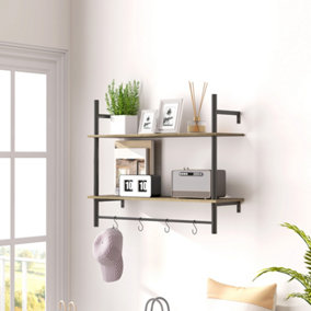 HOMCOM Wall Shelf Unit with 4 Hooks for Living Room, Entryway, Grey