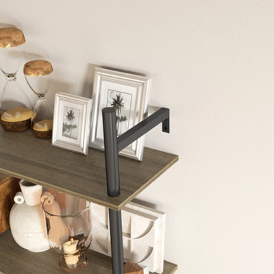 HOMCOM Wall Shelf Unit with 4 Hooks for Living Room, Entryway, Grey