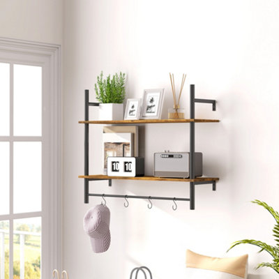 HOMCOM Wall Shelf Unit with Hooks for Living Room, Entryway