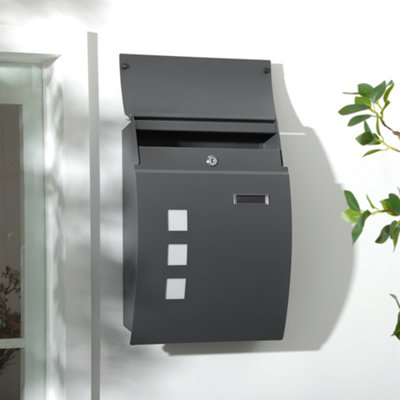 HOMCOM Weatherproof Wall Mounted Letter Box Post Box with Keys Anthracite Grey