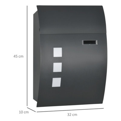 HOMCOM Weatherproof Wall Mounted Letter Box Post Box with Keys Anthracite Grey