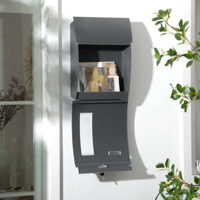 HOMCOM Weatherproof Wall Mounted Letter Box Post Box with Keys Anthracite Grey