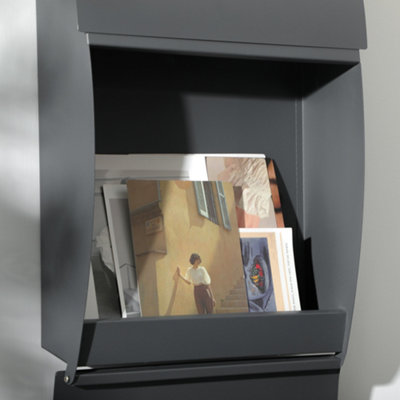 HOMCOM Weatherproof Wall Mounted Letter Box Post Box with Keys Anthracite Grey