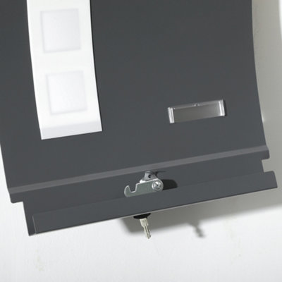 HOMCOM Weatherproof Wall Mounted Letter Box Post Box with Keys Anthracite Grey