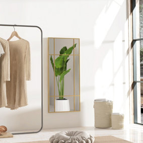 HOMCOM Window Style Vanity Mirror 110 x 50cm Hanging Wall Mirror Gold Tone