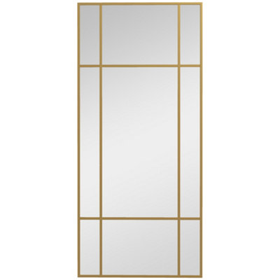 HOMCOM Window Style Vanity Mirror 110 x 50cm Hanging Wall Mirror Gold Tone