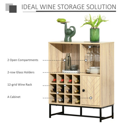 Homcom Wine Cabinet With 4 Bottle Wine Rack, Open Shelf, Acrylic