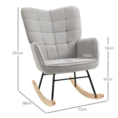 HOMCOM Wingback Rocking Chair for Nursing w/ Steel Frame Light Grey