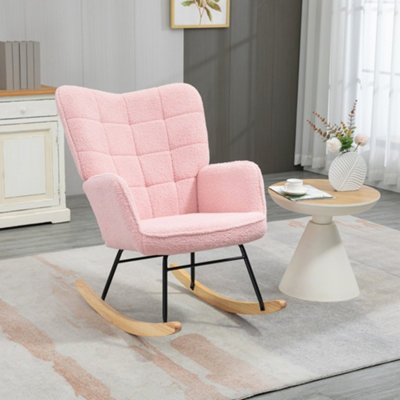 HOMCOM Wingback Rocking Chair for Nursing w/ Steel Frame Pink