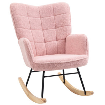 HOMCOM Wingback Rocking Chair for Nursing w/ Steel Frame Pink