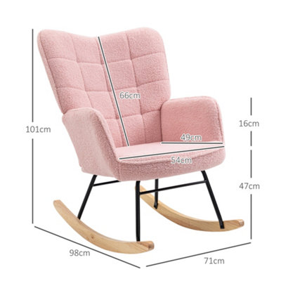 HOMCOM Wingback Rocking Chair for Nursing w/ Steel Frame Pink