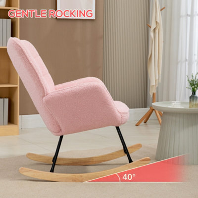 HOMCOM Wingback Rocking Chair for Nursing w/ Steel Frame Pink
