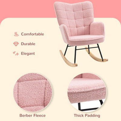 HOMCOM Wingback Rocking Chair for Nursing w/ Steel Frame Pink