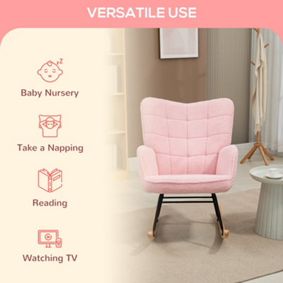 HOMCOM Wingback Rocking Chair for Nursing w/ Steel Frame Pink