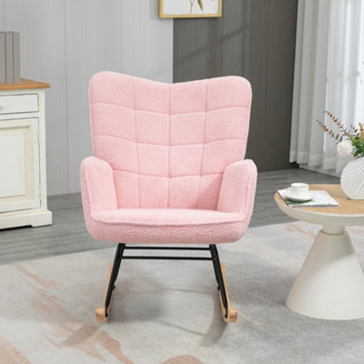 HOMCOM Wingback Rocking Chair for Nursing w/ Steel Frame Pink