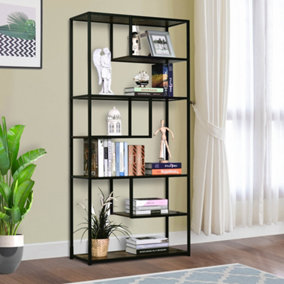 HOMCOM Wood Book Shelf Industrial Style 6 Tier Living Room Display Rack Organiser