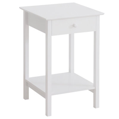HOMCOM Wooden Bedside Table Cabinet W/ Drawer Shelf Storage End Side White