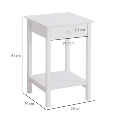 HOMCOM Wooden Bedside Table Cabinet W/ Drawer Shelf Storage End Side White