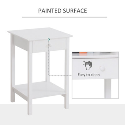 HOMCOM Wooden Bedside Table Cabinet W/ Drawer Shelf Storage End Side White