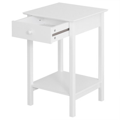 HOMCOM Wooden Bedside Table Cabinet W/ Drawer Shelf Storage End Side White