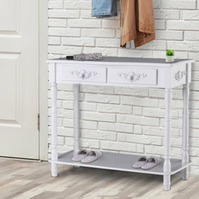HOMCOM Wooden Console Table with Storage Shelf Two Drawers for Entryway White